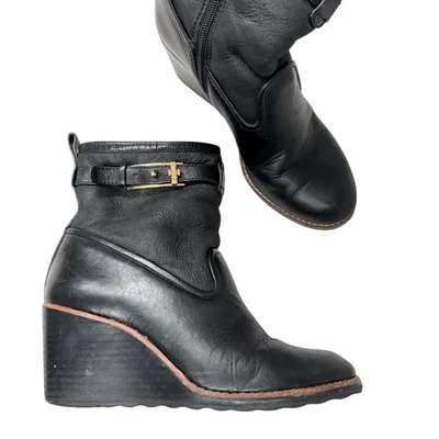 Tory Burch Negro Cuero Sherpa Forrado Tobillo Cuña Botas Botines Mujer 8 Otoño Foto 1 de 4