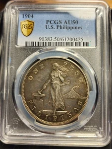 Escaso Peso Filipinas 1904 Clasificado PCGS AU50 Baja acuñación FECHA CLAVE - Imagen 1 de 2