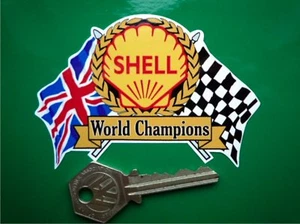 SHELL World Champions Flags & Scroll Car Bike Sticker Petrolania Petrol Gas Fuel - Picture 1 of 1