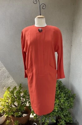 Vestido De Colección Años 80 Naranja Quemado Almohadilla Hombro David Warren 4 Foto 1 de 4