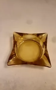 Vtg 1960s Amber 4 1/2 Inch Square 4 Slot Ashtray Made In USA - Picture 1 of 11