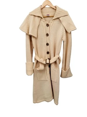 Vintage Casual Corner Cardigan Sweater Medium Cream 100% Wool Chunky Button Belt - Image 1 of 4