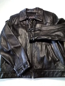 Men L Wilson Leather Jacket Thinsulate Black Heavy Duty - Picture 1 of 6