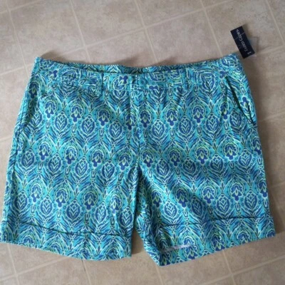 Pantalones Cortos Informales Glory Desteñidos con Puños para Mujer Talla 16 Azul Verde Floral Algodón Bolsillos NUEVO Foto 1 de 3