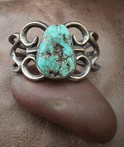 Antique Vintage Navajo Native American Sandcast Cast Turquoise Cuff Bracelet