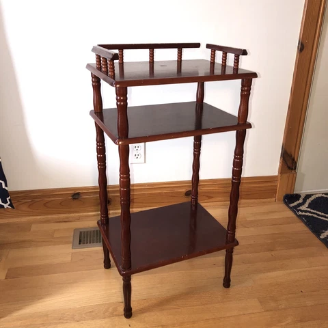 Vintage Wood 3 Three Tier Etagere Table Shelf Spindles Victorian Plant Stand Cover