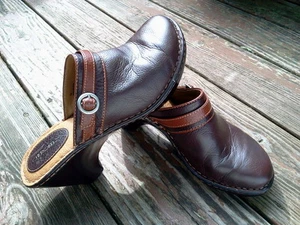 CHEROKEE LADIES LEATHER WEDGE HEELED CLOGS IN BROWN SIZE 10M PRE OWNED - Picture 1 of 9