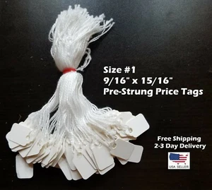 Size #1 Small Blank White Merchandise Price Tags w/ String Retail Jewelry Strung - Picture 1 of 12