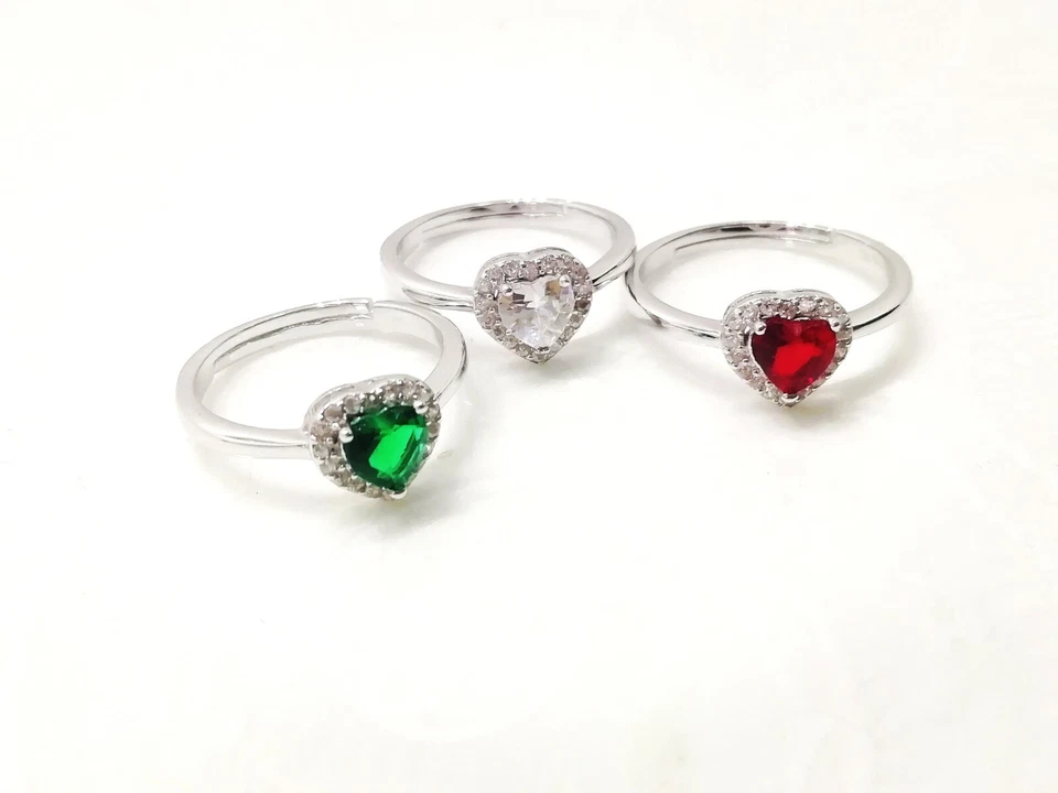 ANELLO A CUORE KATE IN ARGENTO 925 REGOLABILE DONNA ROSSO VERDE BIANCO E ZIRCONI - Immagine 1 di 1