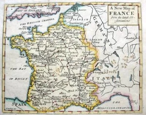 FRANCE BY JOHN SENEX c1740 GENUINE ANTIQUE COPPER ENGRAVED MAP - Picture 1 of 5