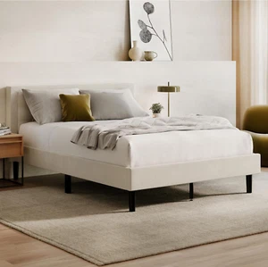 Bed Frame & Headboard - Linen - Cal King - 8 Inch Legs and Sturdy Wooden Slats f - Picture 1 of 6