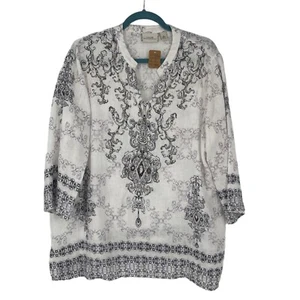 Chico’s 100% linen Jewel Embellished Tunic top sz 2 L Thirty Unforgettable Years - Picture 1 of 7