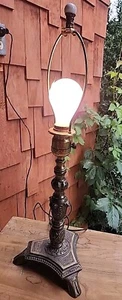 Vintage Brass Middle Eastern Style Heavy Solid Brass Wired Lamp W/ Finiale K1548 - Picture 1 of 23