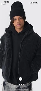 BoohooMAN Oversized Skeleton Embossed Hooded Coat In Black NEW Size Large - Picture 1 of 8