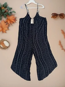 Hem & Thread Anthropologie Jumpsuit schwarz weites Bein Pfeilmuster Viskose Größe S - Bild 1 von 10