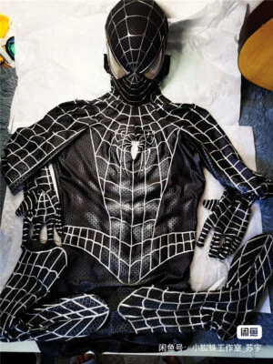 Original Negro Veneno Toby Spiderman Disfraz Cosplay 3D Estéreo Recubrimiento Línea Traje Foto 1 de 4
