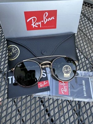 Neue Ray-Ban Sonnenbrille rund Doppelsteg goldfarbenes Gestell/grün G15 RB3647 - Bild 1 von 4