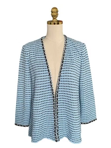 Ming Wang Women's Open Front Blazer Textured Knit Crotchet Chain Trim Sz  Medium - Picture 1 of 11