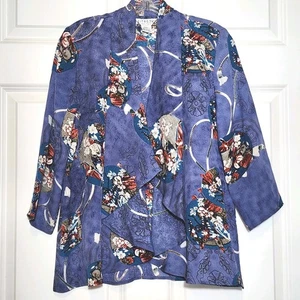 Citron Santa Monica Gr. PXS vorne offen Blumen Wasserfall Cardigan Top 100 % SEIDE - Bild 1 von 8