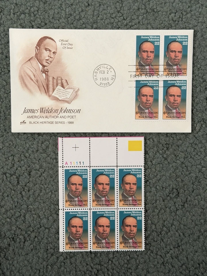 James Weldon Johnson - Scott 2371 - First Day Issue FDC plus 6 stamps! - Image 1 of 1