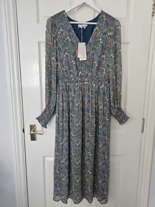 Boden Midi Dress Socked Shirred Waist Size 12 Long Sleeves Lined BNWT - Picture 1 of 15