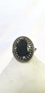 Artisan Handcrafted Thailand Black Spinel Ring Size 8 Sterling Silver - Picture 1 of 6