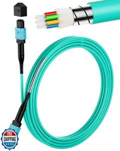 VANDESAIL MPO to MPO OM3 Armored Fiber Optic Cable 8-Core 40/100G 15m (50ft)  - Picture 1 of 5