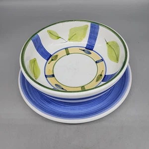 italy italian Spaghetti Bowl & Plate Ceramic Hand Painted Blue Green White - Picture 1 of 7