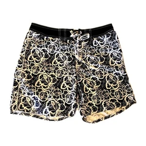 AussieBum Mens Swim Board Shorts, Size L Black & White Hawaiian Hibiscus Print - Picture 1 of 11