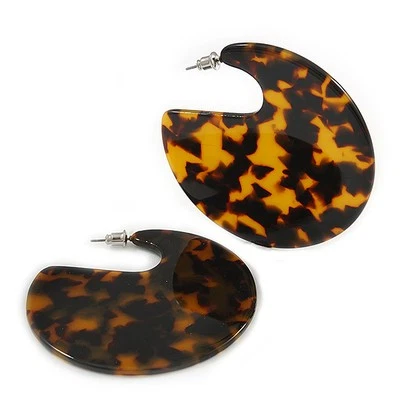Large Trendy Tortoise Shell Effect Brown And Black Acrylic/ Resin Disk Earrings - Image 1 of 4