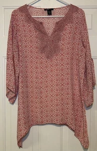 Robert Louis Womens Size M Tunic Top Pink Coral  Print Light Relax Fit - Picture 1 of 12