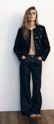 Zara Black Sequined Blazer Size Large NWT - Image 1 of 4