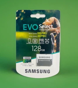 Samsung EVO Select 128GB Class 10 MicroSDXC Memory Card with SD Adapter - NEW - Picture 1 of 2