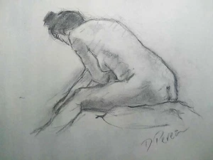 Figurenstudie aus Live-Modell, Kohle auf Zeitungspapier, 11x14 - Bild 1 von 1