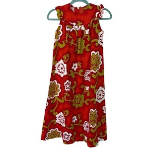 Hawaii Resort Shops Dress Girls Vintage Size 10 Maxi Red Barkcloth Floral Zipper - Picture 1 of 16