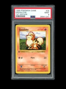 Pokemon PSA 9 MINT Growlithe 1st Edition Shadowless Base Set 1999 Card 28/102 - Picture 1 of 2