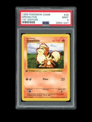 Pokemon PSA 9 MINT Growlithe 1st Edition Shadowless Base Set 1999 Card 28/102 - Image 1 of 2