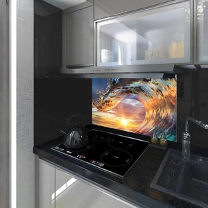 Spritzschutz Hartglas modern einzigartig Küche Meer Wellen Sonne alle Größen - Bild 1 von 3