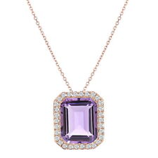 9ct Rose Gold Jewelco London 15pts Diamond Octagon 3.3ct Amethyst Necklace 16"