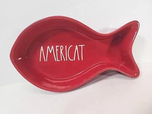 Rae Dunn Red AMERICAT Fish Shaped Cat Pet Food or Water Bowl - Picture 1 of 8