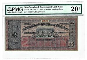 Canada: Newfoundland 1911-12 25 Cents Montreal Cash Note Nf-7b Pmg Vf 20 Net.