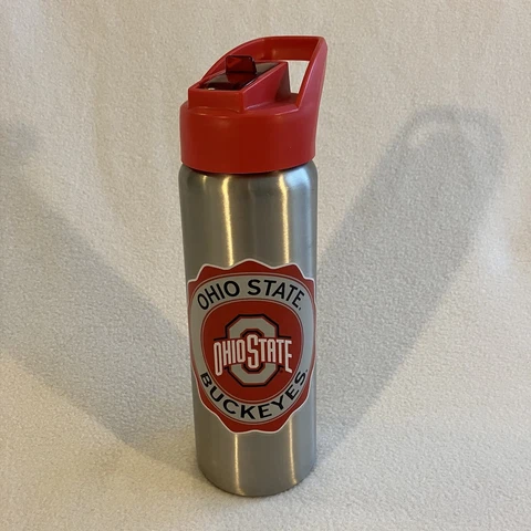 Ohio State Buckeyes Team Color Stainless Steel Bottle 10” Tall With Lid Cover