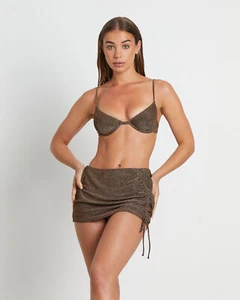 NEW INSIGHT Tahnee Lurex Micro Mini Skirt in Chocolate Brown - Picture 1 of 7