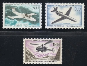 France 1957-1959 MNH Mi 1120,1170,1231 Sc C34-C36 Caravelle, Jet, helicopter *** - Picture 1 of 2