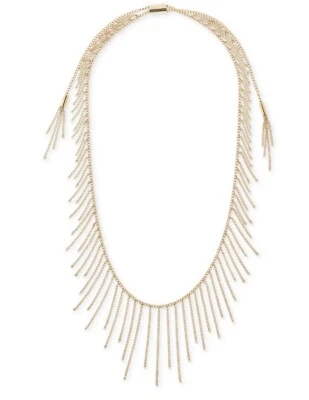 $145  MICHAEL KORS GOLD TONE,ADJUSTABLE DRAPE FRINGE STATEMENT NECKLACE D36 - Image 1 of 4