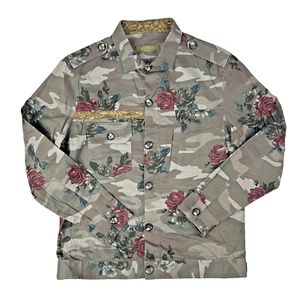 Valentino Gray Camo Rose Print Shacket Cotton Shirt Jacket Men's Size 52/Medium - Picture 1 of 10