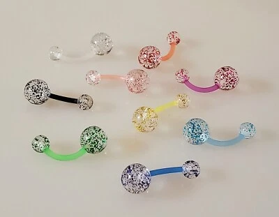 9 件套 -14G 规格 - 10 毫米长 - 闪亮/闪光-果冻纽扣 - 肚脐环 - 丙烯酸 — 第 1/2 张图片