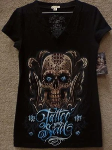 187 Inc Women's V-Neck T-shirt "Tattoo Your Soul" -- Black - Picture 1 of 2