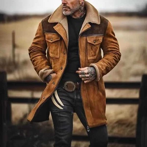 Fade-resistant Men Jacket Vintage Suede with Plush Lapel Zipper Up Motorcycle - Picture 1 of 13
