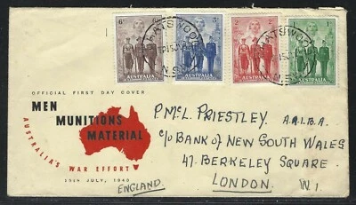 1940 Australia Scott #184-187 (SG #196-199) FDC - Australia WWII War Effort Set - Image 1 of 3